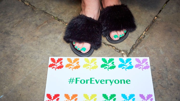 Rainbow Everyone Welcome Sign with Shoes